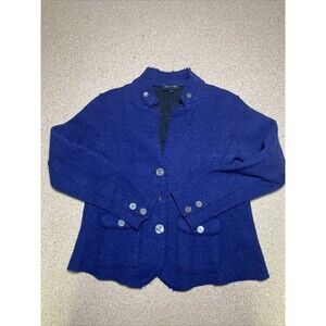 Eileen Fisher Blazer Jacket Women Petite L Merino Wool Double Knit Blue B2